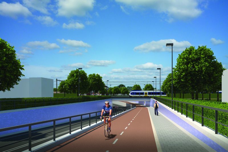 Impressie van een fiets- en voetgangerstunnel onder het spoor in De Bilt